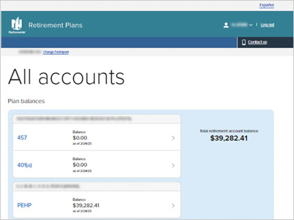 captura de pantalla de la pantalla de inicio de una cuenta HSA que muestra ejemplos de saldos de la cuenta